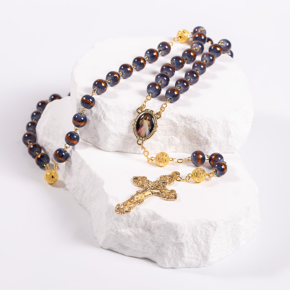 Royal Blue, Copper & Gold Divine Mercy Rosary