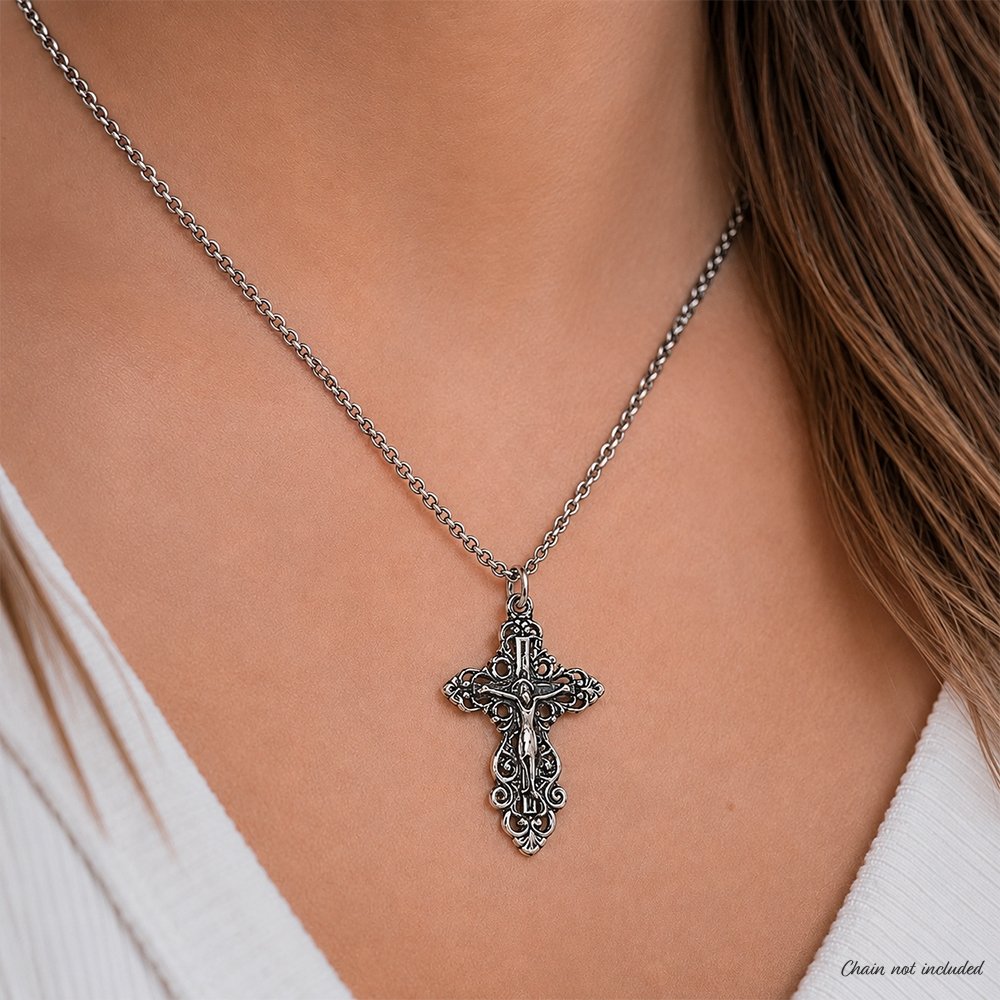 Sterling Silver Byzantine Heirloom Crucifix Pendant - .75"