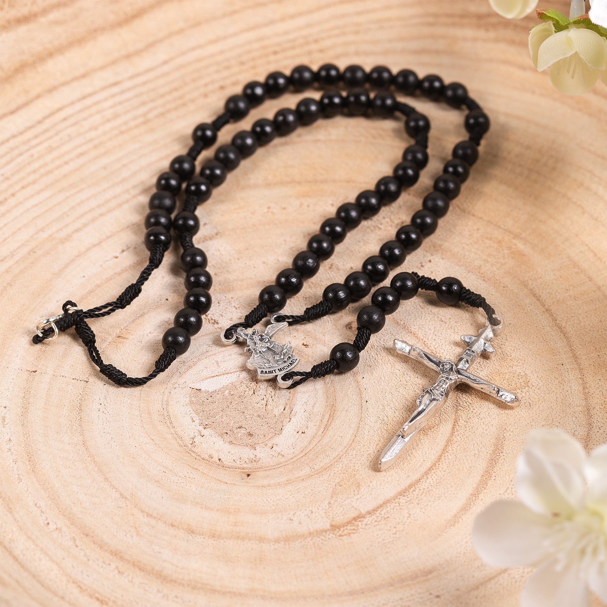 St. Michael Black Rosary Necklace