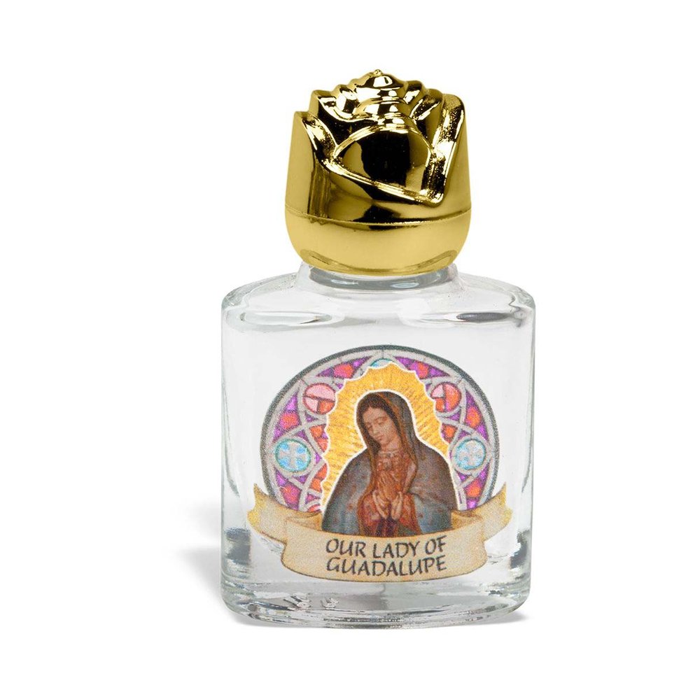 Miniature Our Lady of Guadalupe Glass Holy Water Bottle