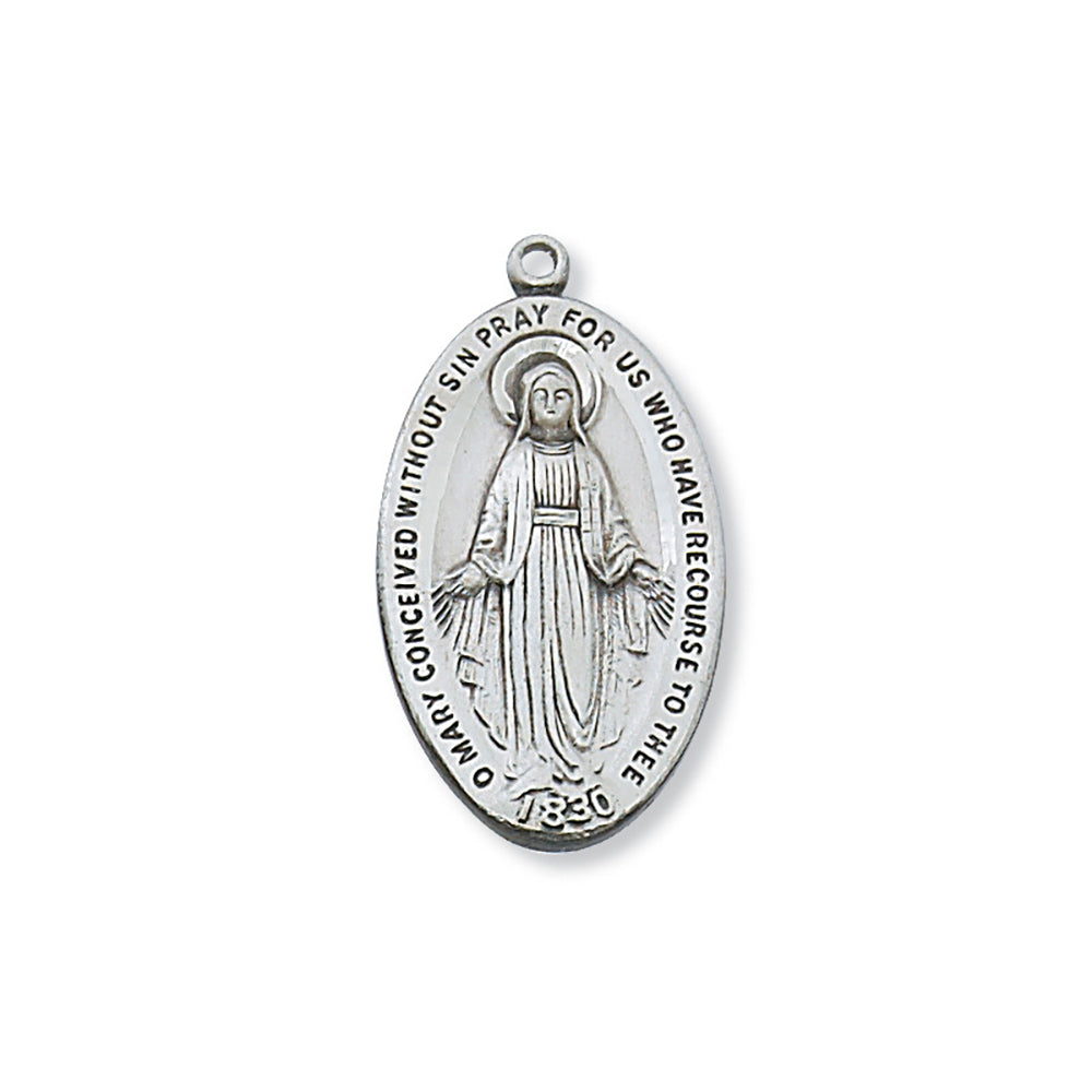 Sterling Silver Miraculous Medal on 24 inch Chain