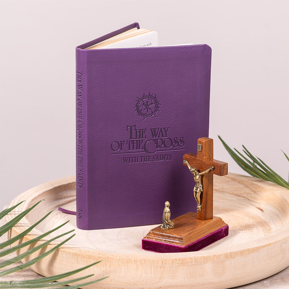 The Way of the Cross with the Saints Book & Mary at the Cross Miniature Figurine - 3" Gift Set