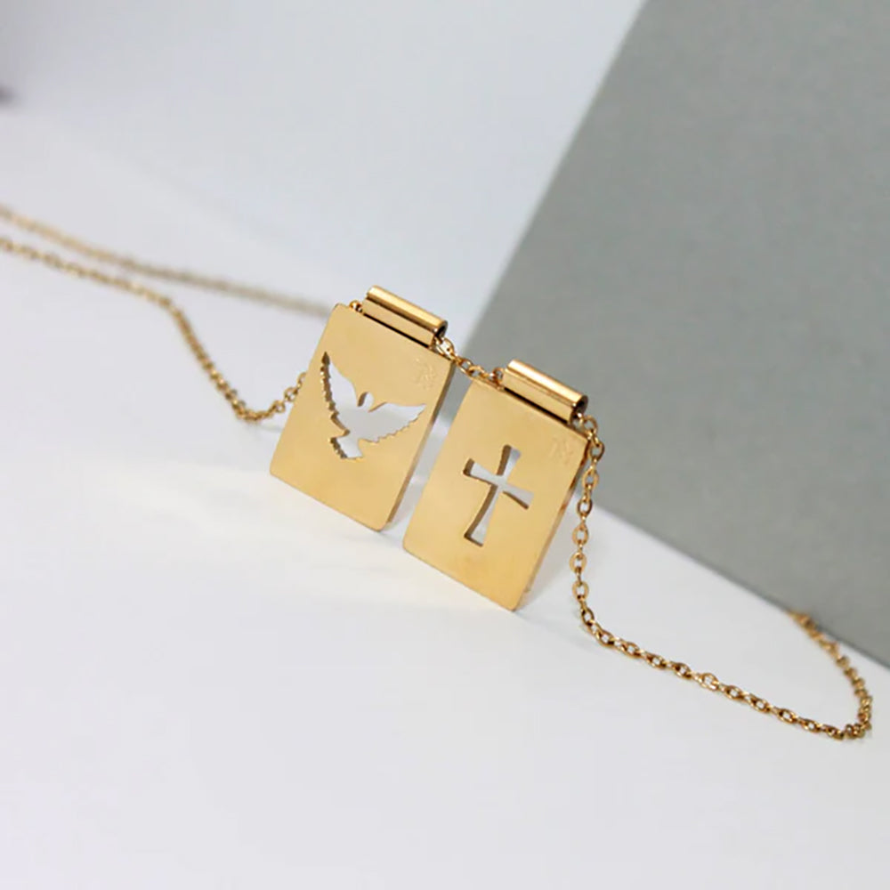 Gold Holy Spirit & Cross Scapular Necklace