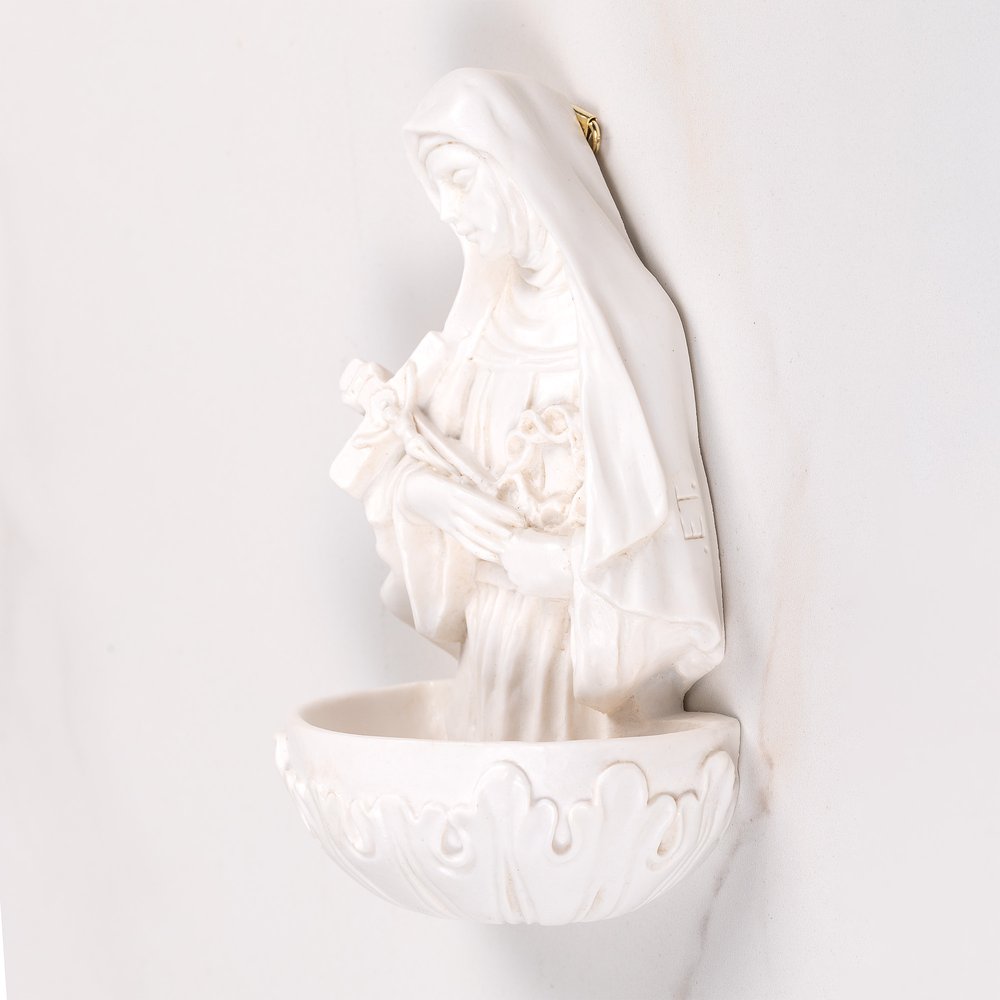 Antique White St. Rita Holy Water Font - 6.7"