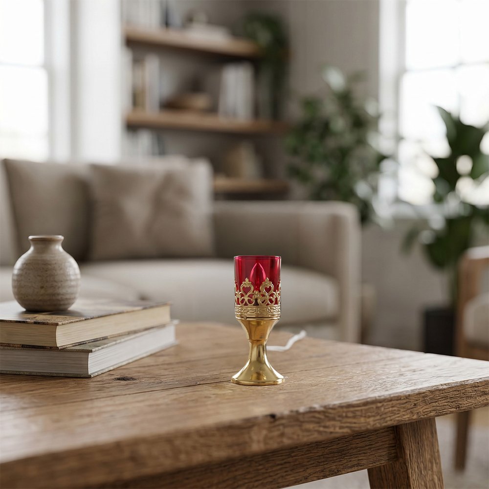 Ruby Glass Standing Electric Votive Candle Holder