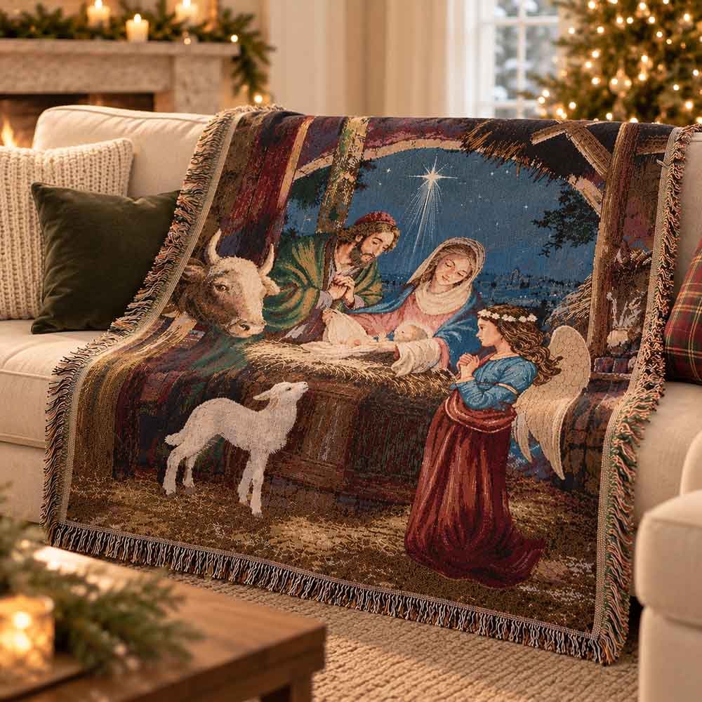 Holy Family Nativity Tapestry Throw Blanket