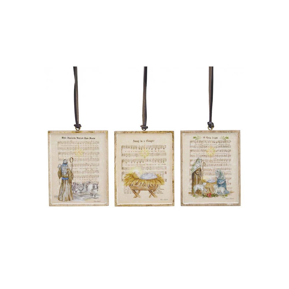 Mango Wood Christmas Hymn Ornaments - Set of 3