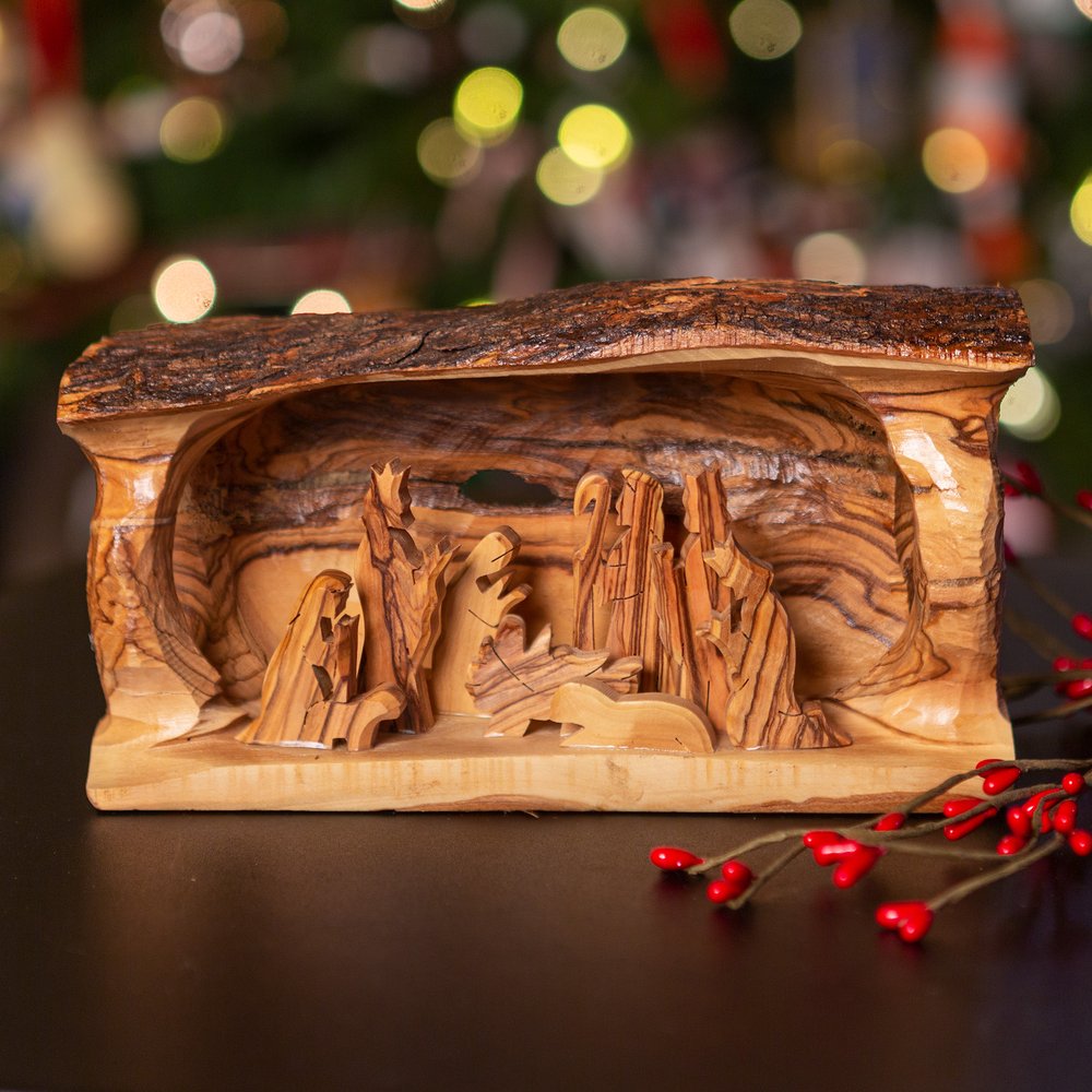 Large Olive Wood Log Grotto