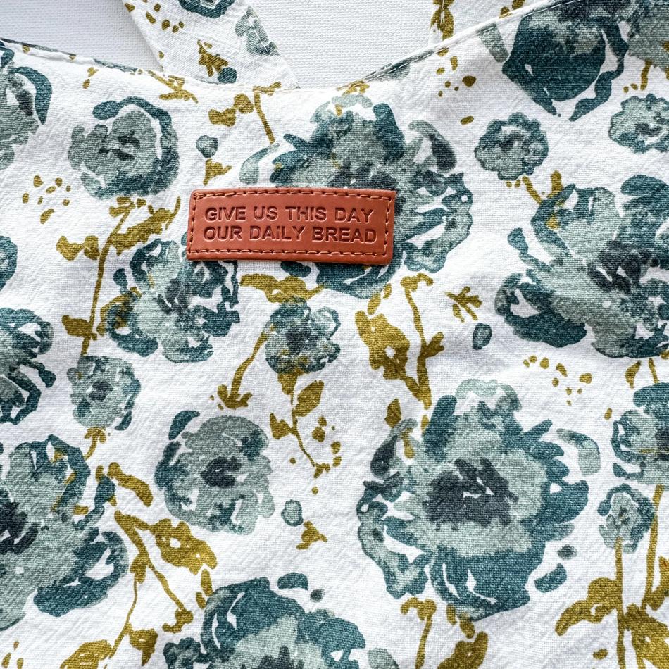 Blue Floral Daily Bread Scripture Apron
