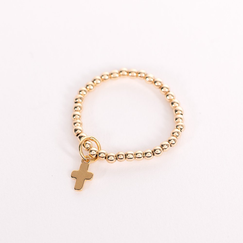 14 KT Gold Filled Mini Cross Charm Ring - Size 7/8