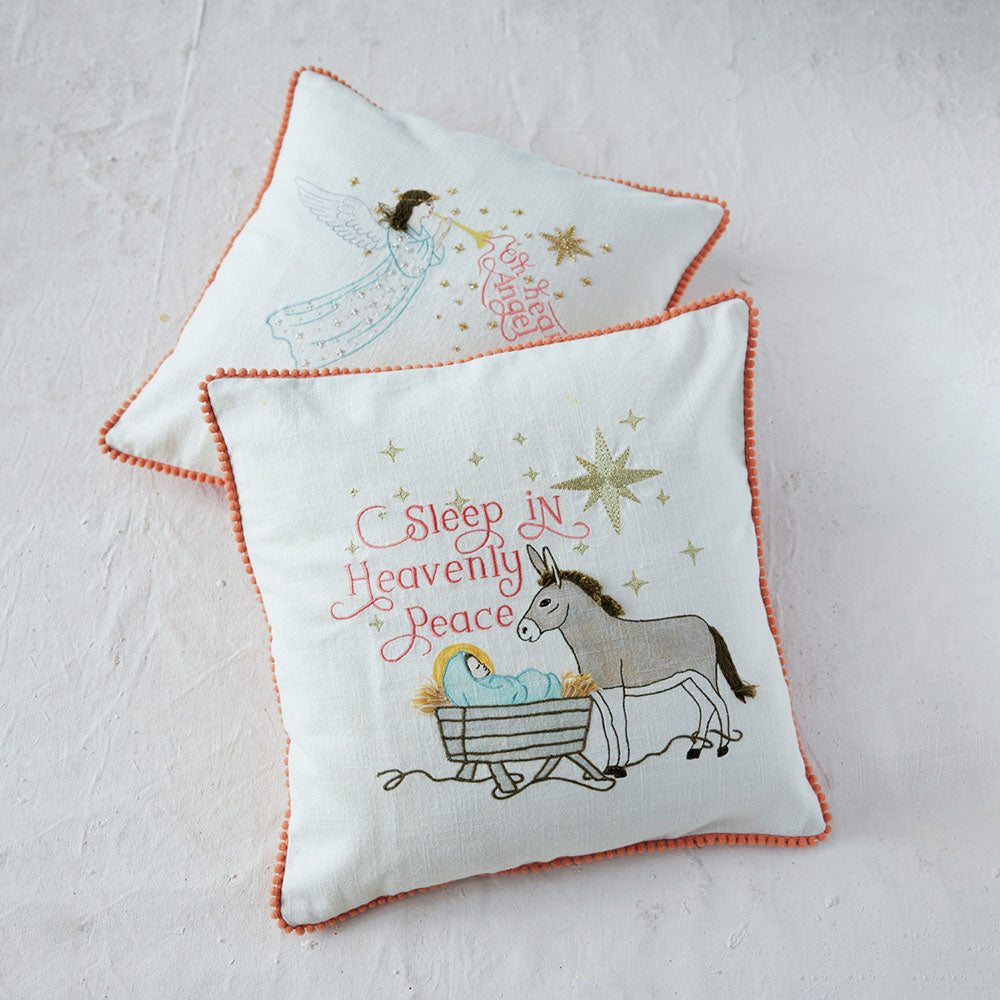 Embroidered Nativity Scene Pillows - Set of 2