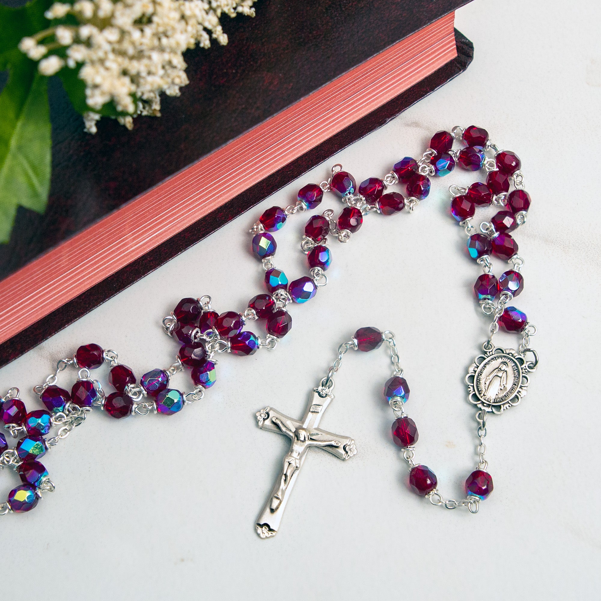 Bohemian Glass Birthstone Rosary – Garnet / January