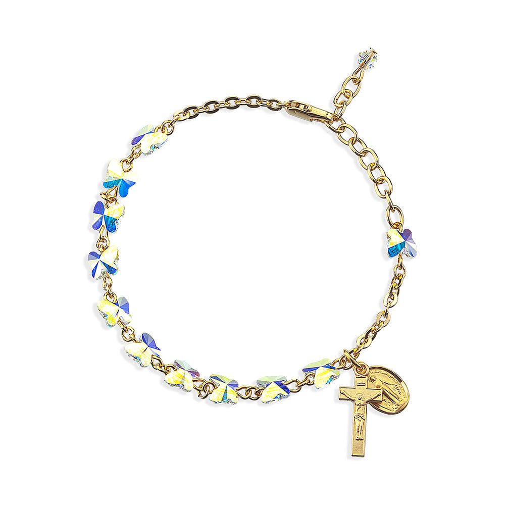 Austrian Crystal Butterfly Gold Rosary Bracelet