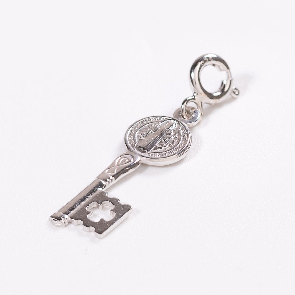 Rhodium Plated Gold St. Benedict Key Clip Charm