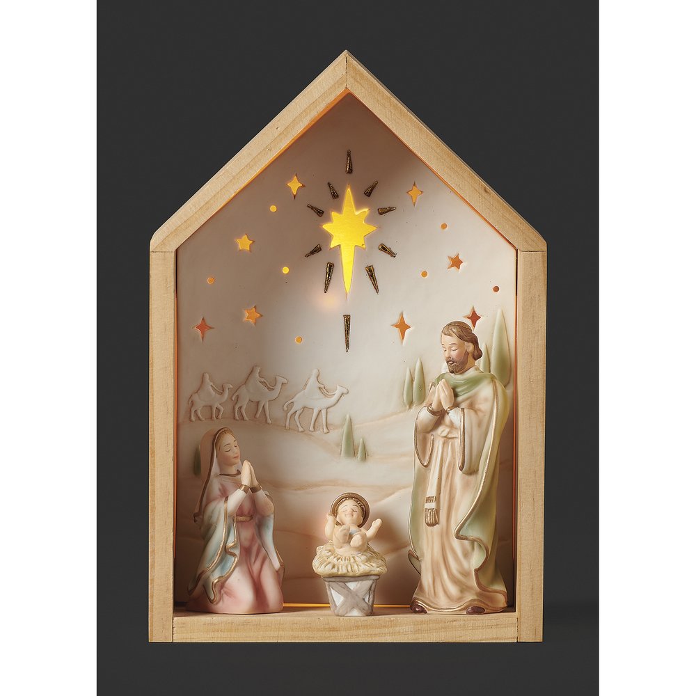 LED Shadowbox Porcelain One Piece Nativity - 9.5"