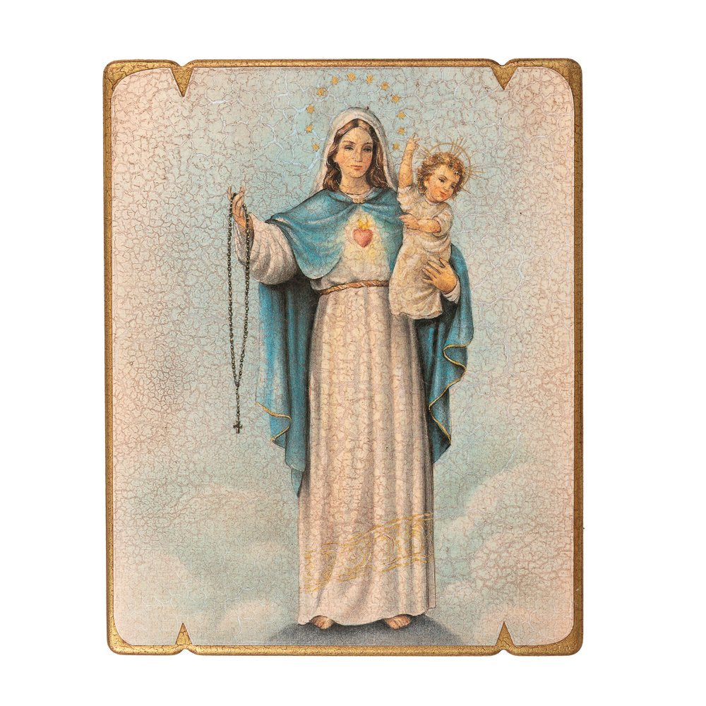 Our Lady of the Rosary Wood Plaque