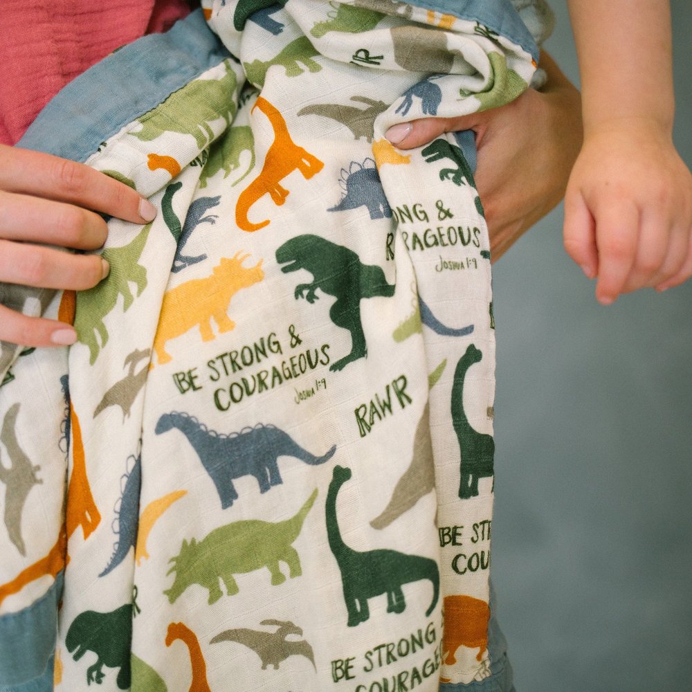 Dinosaurs "Be Strong and Courageous" Luxury Muslin Kids Blanket