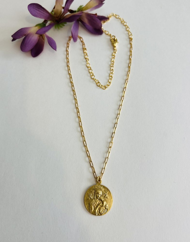 Vintage Medallion Our Lady of Perpetual Help Necklace