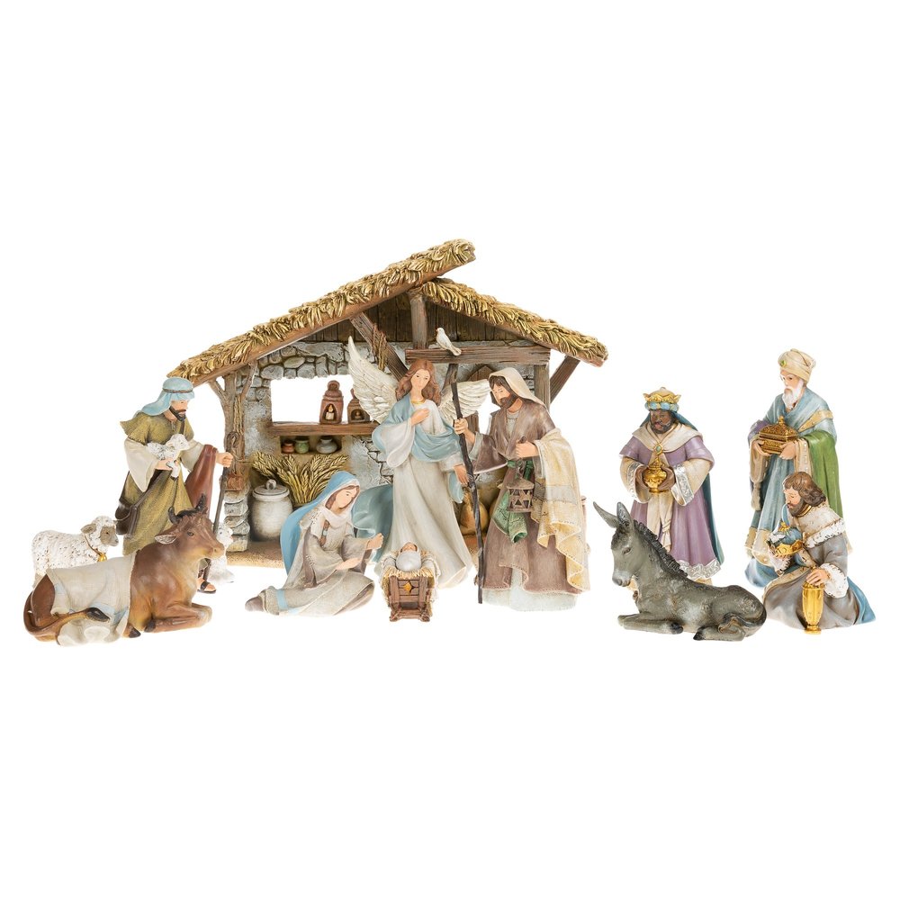 Bethlehem Night 12 Piece Nativity with Stable