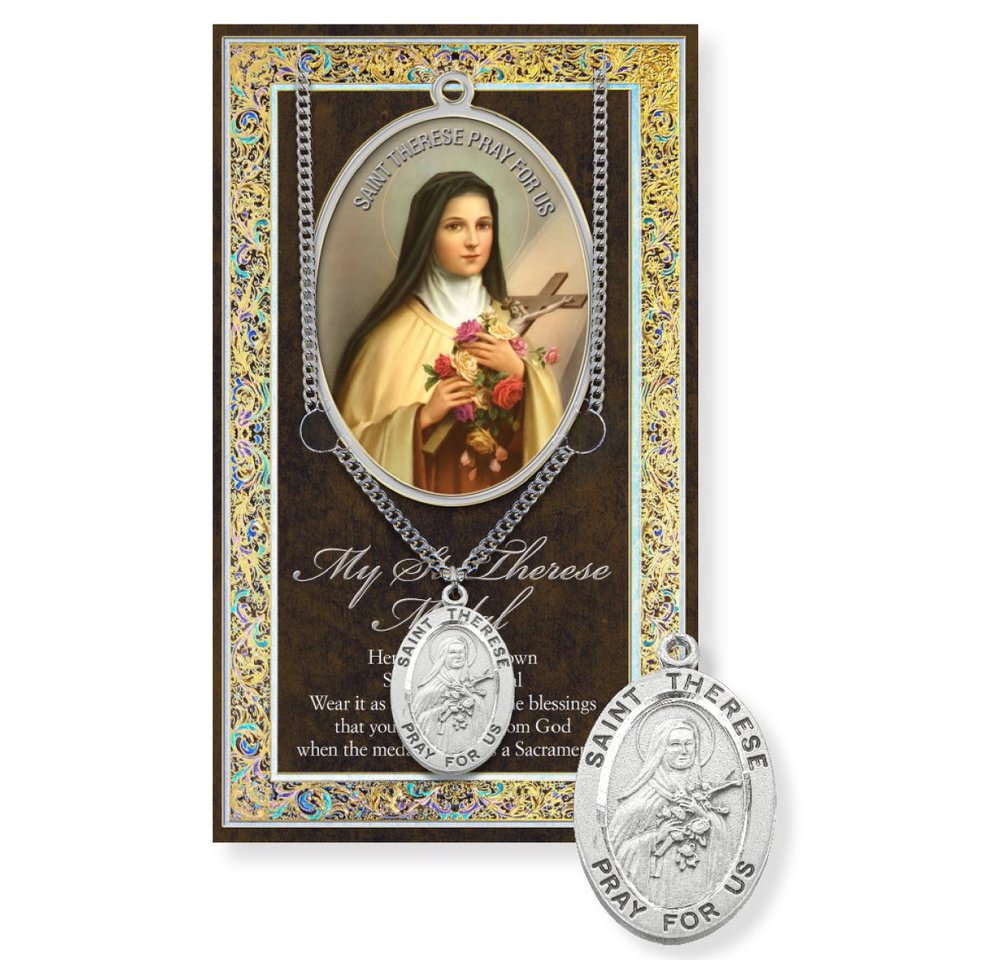 St. Thérèse Pewter Medal Necklace & Prayer Card Pamphlet - 18"