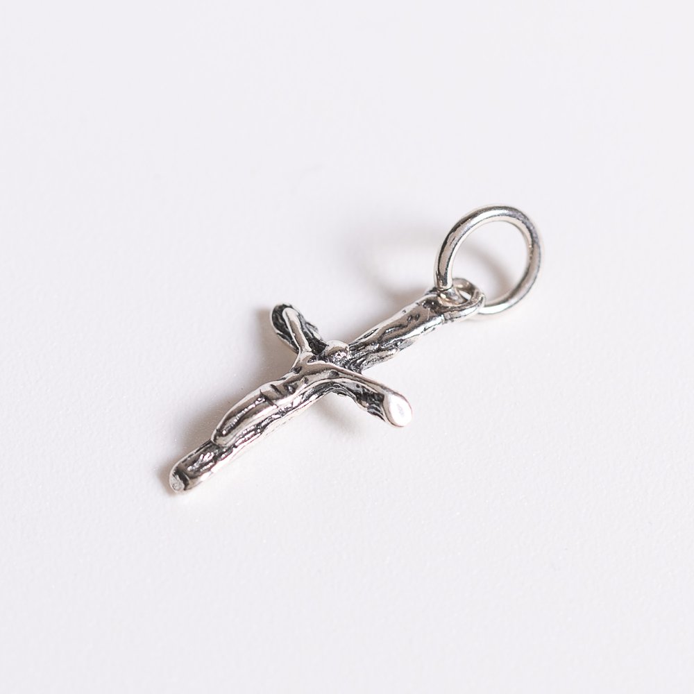 Petite Sterling Silver Rustic Crucifix Pendant - .75"