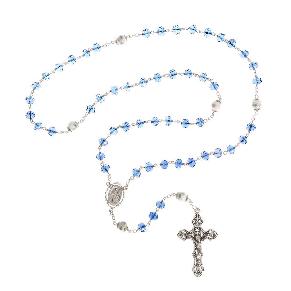 Blue Floral Miraculous Medal Rosary