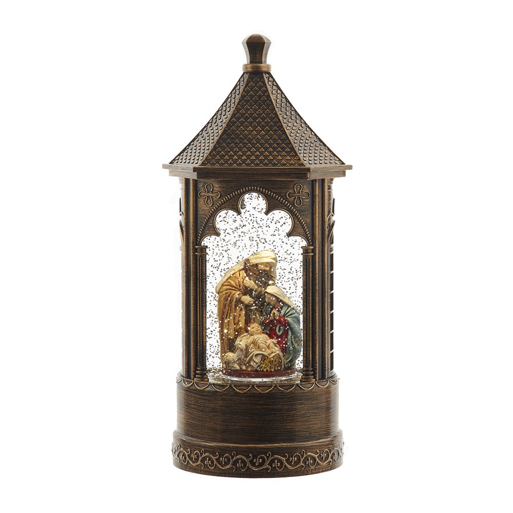 LED Copper Glitter Nativity Scene Lantern -11.5"