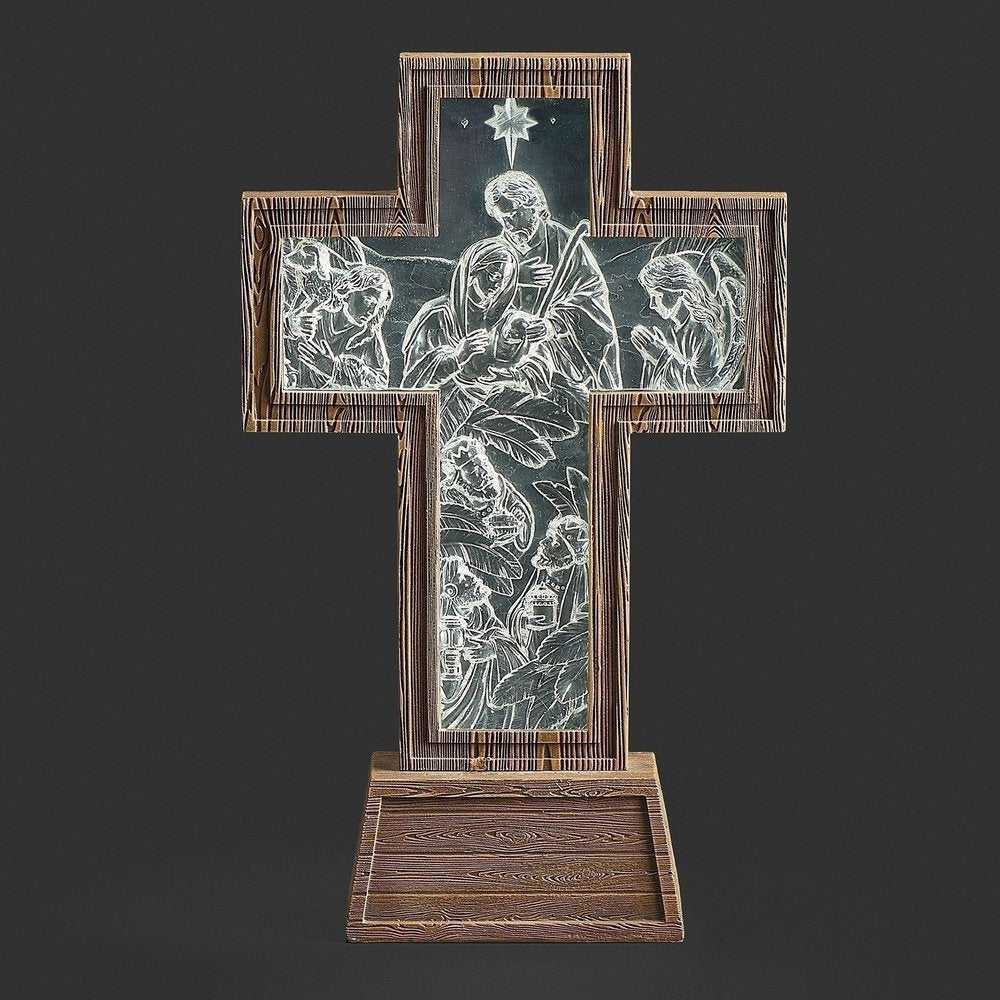 Lighted Nativity Scene Cross - 11"