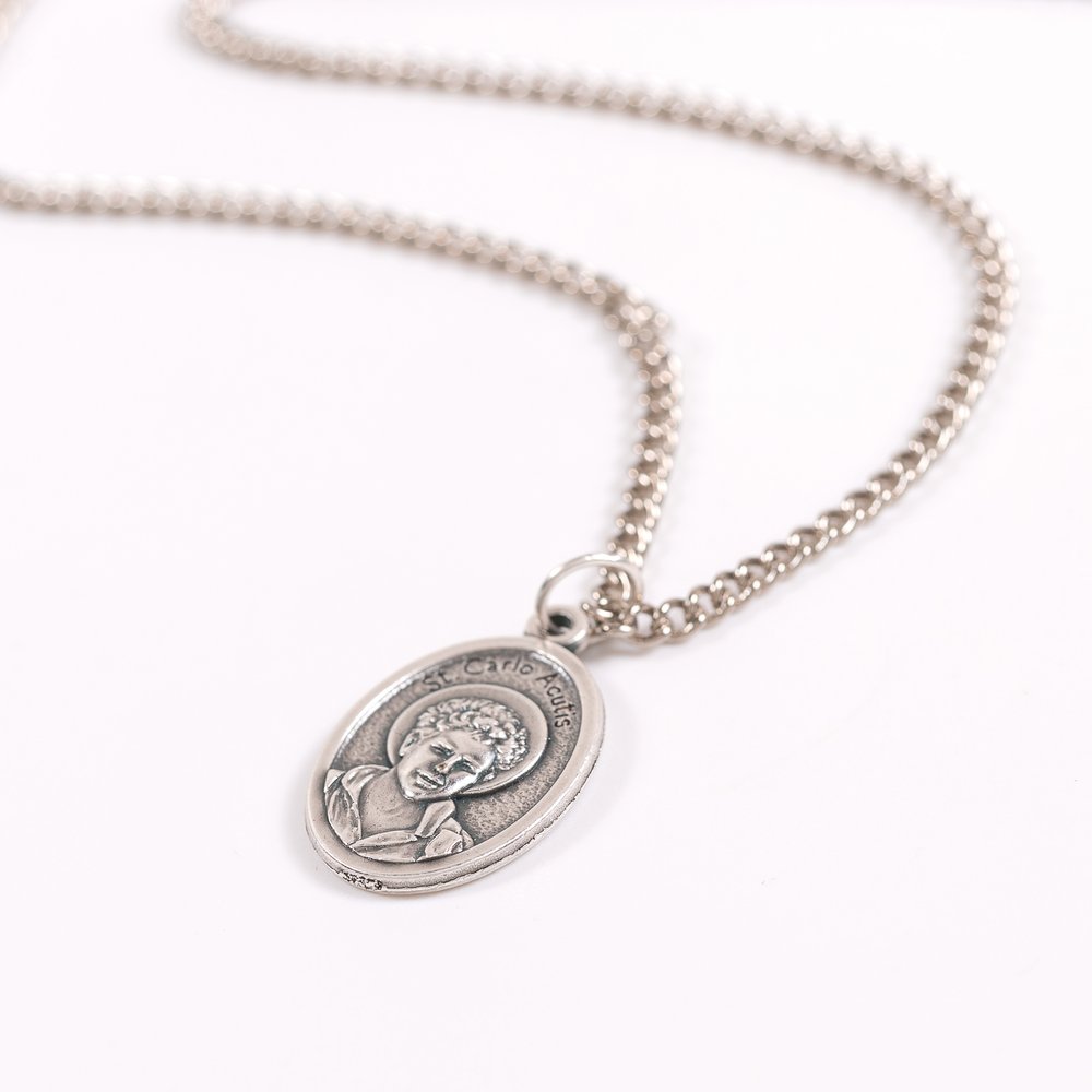 Italian St. Carlo Acutis Medal Necklace - 20"