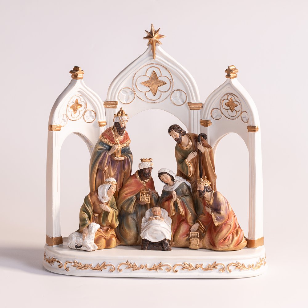 LED Lighted One-Piece Nativity Beneath Arches - 12" (H)