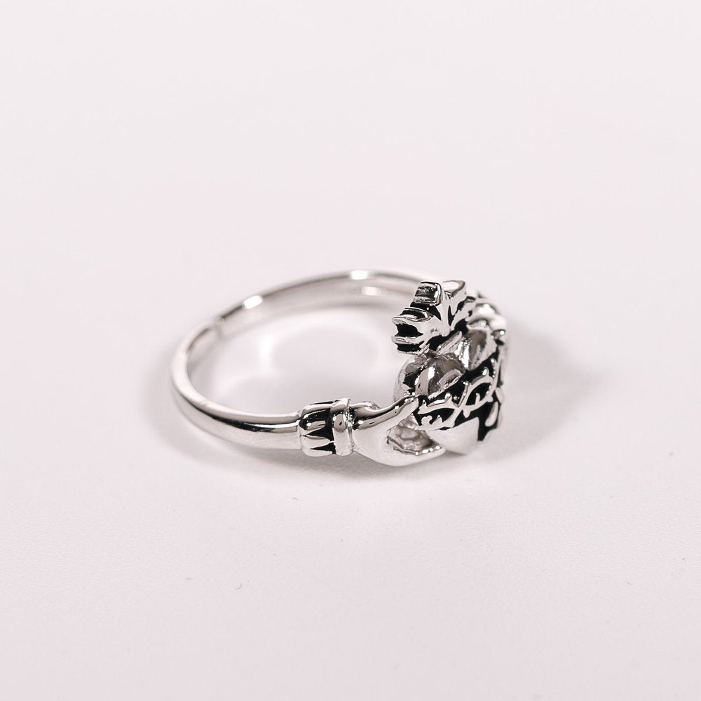Silver Sacred Heart Claddagh Adjustable Ring