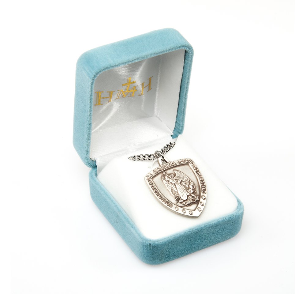 Holy St. Michael Sterling Shield Medal Necklace