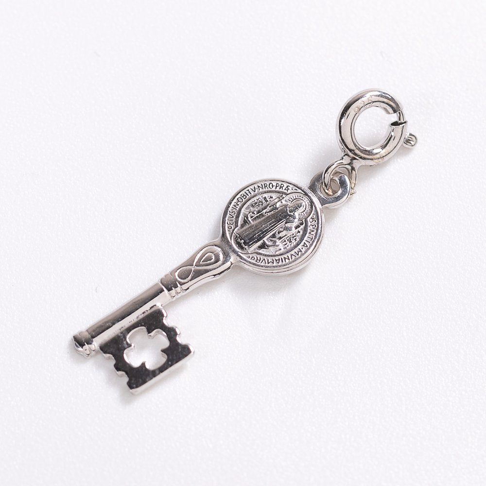 Rhodium Plated Gold St. Benedict Key Clip Charm