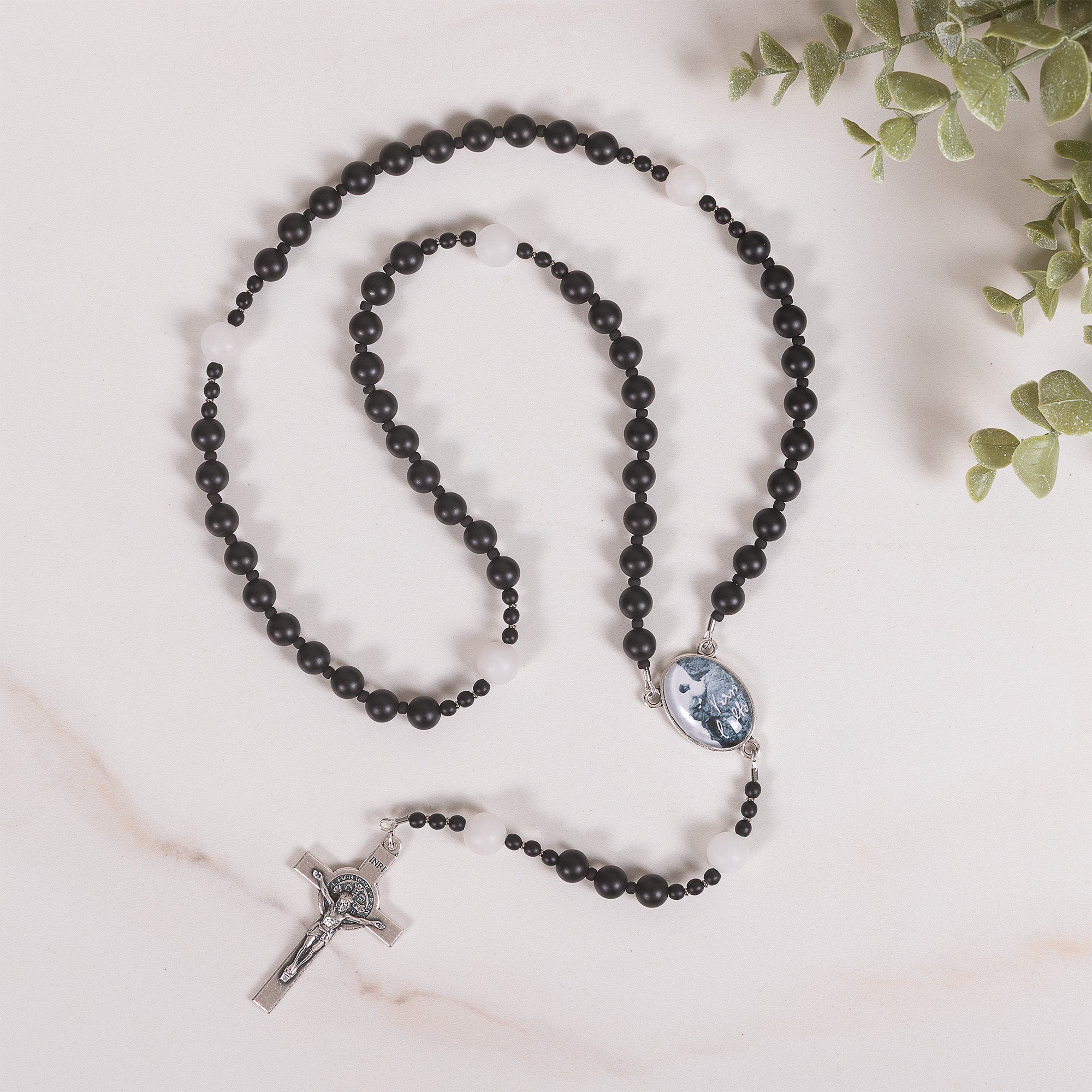 St. Pier Giorgio Frassati Matte Black Onyx & White Jade Rosary