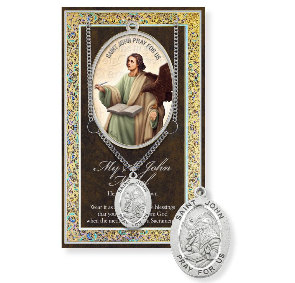 St. John the Apostle Pewter Medal Necklace & Prayer Card Pamphlet - 24"
