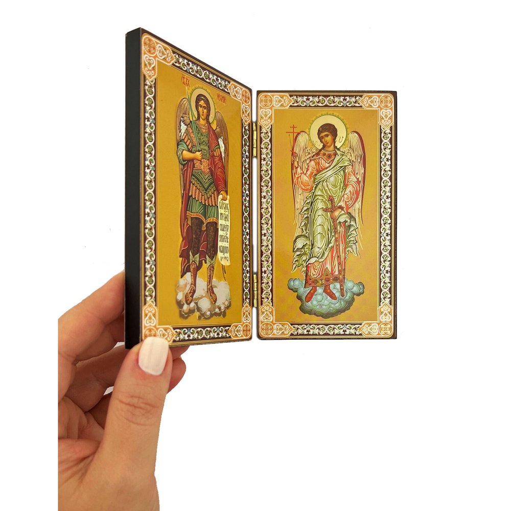 Gold Foiled St. Michael & Guardian Angel Diptych - 5" x 6"