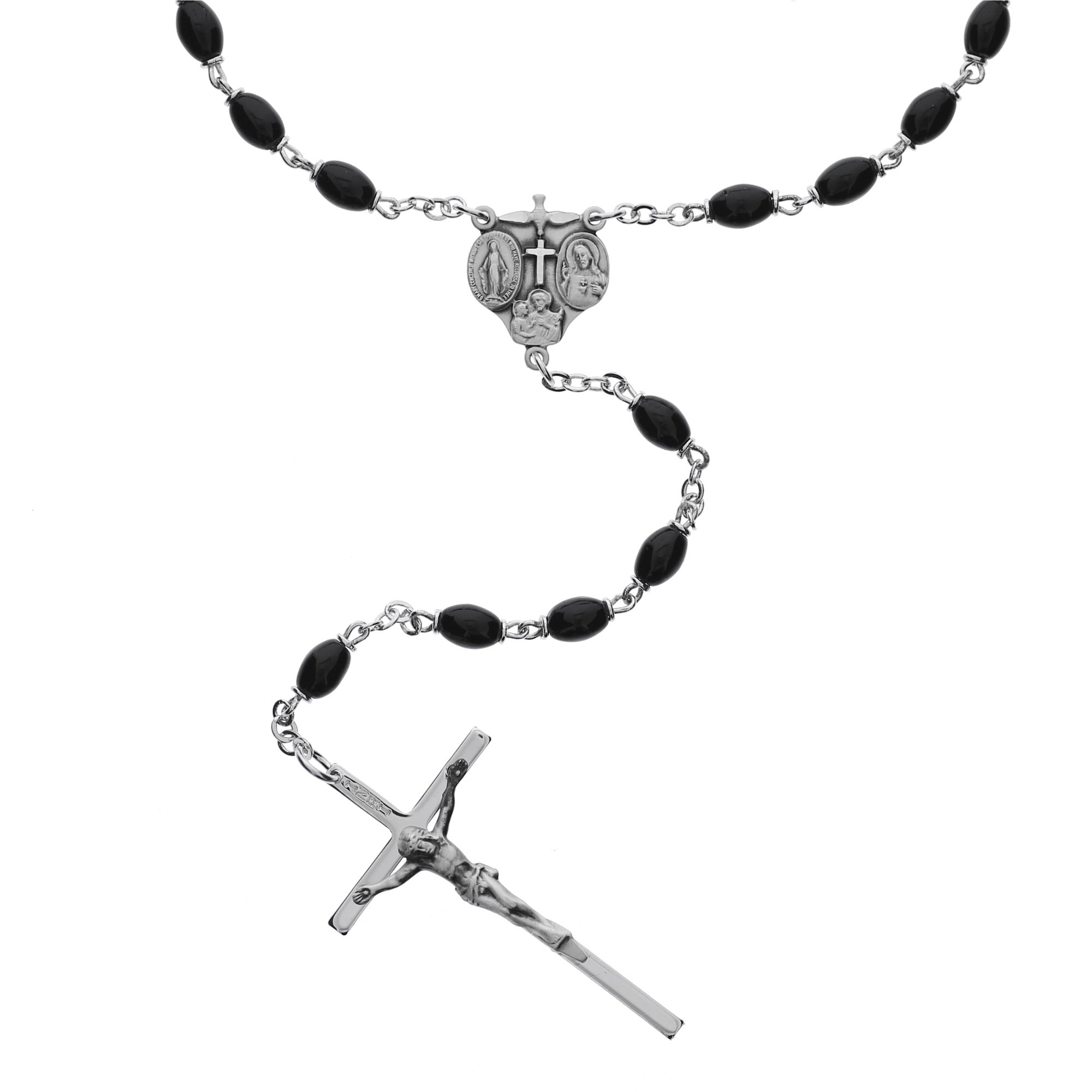 Sterling Silver Black Glass Bead Rosary