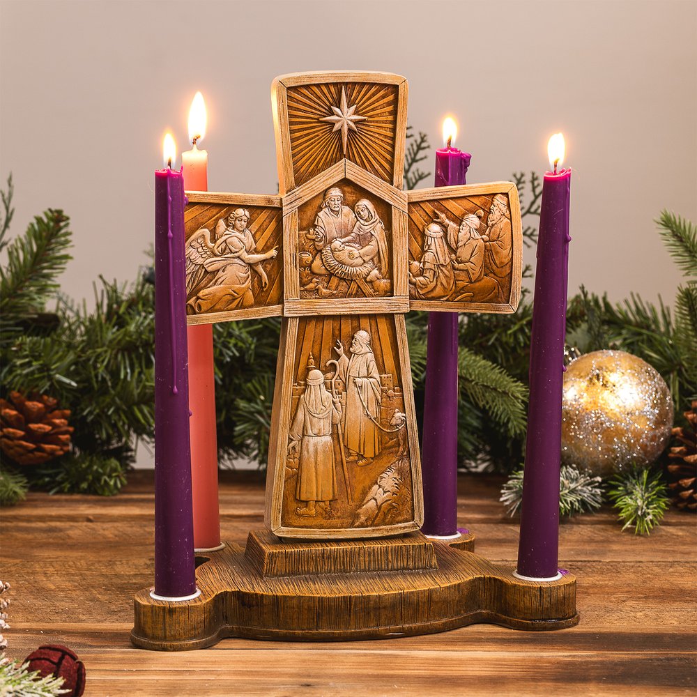 Nativity Cross Advent Candleholder