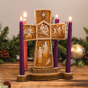 Nativity Cross Advent Candleholder