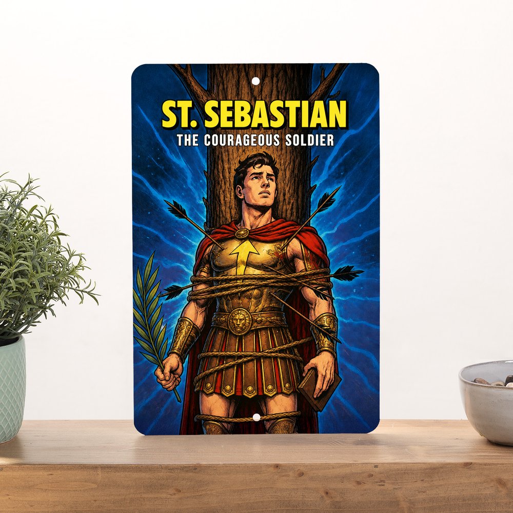 St. Sebastian Superhero Tin Sign