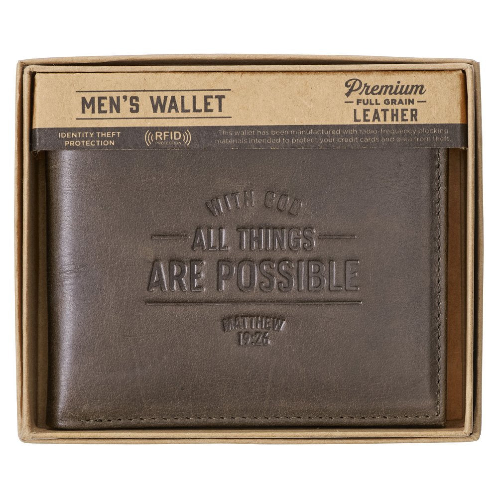 With God All Things Are Possible Brown Leather Wallet