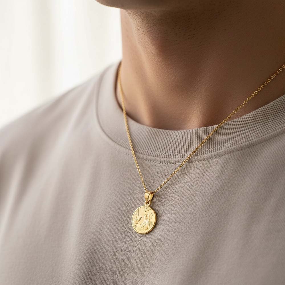 Gold Baptismal Medal Necklace