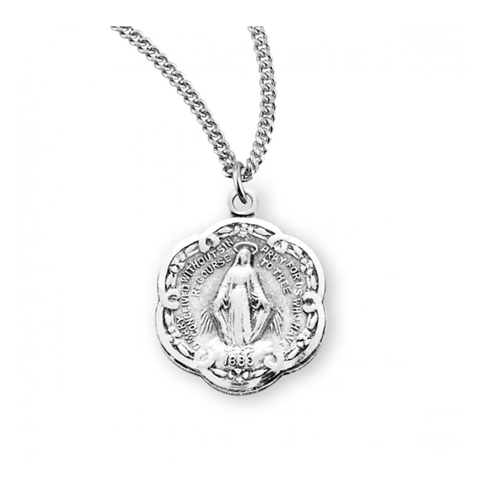 Sterling Scalloped Miraculous Medal Necklace
