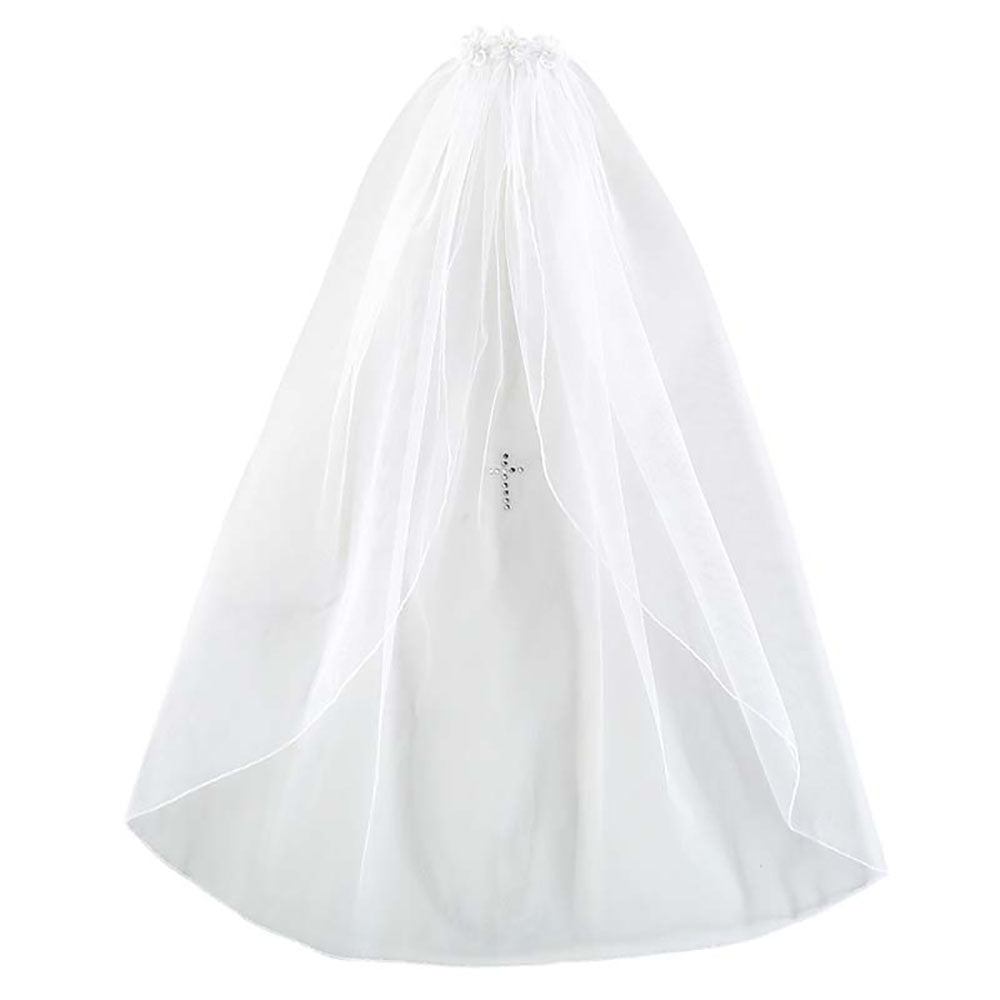 Satin Head Band & Pearl Cross First Communion Veil