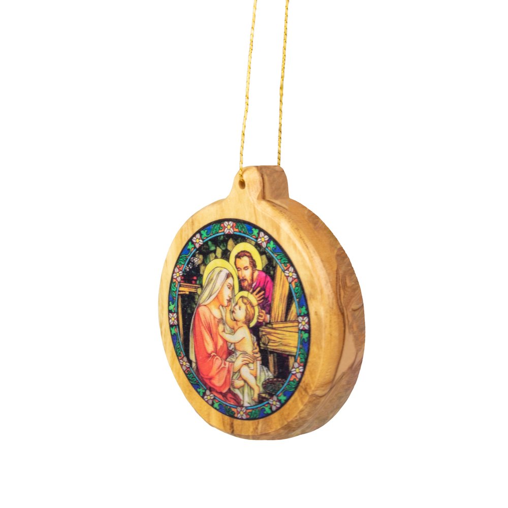 Thick Cut Olive Wood Holy Family Ornament