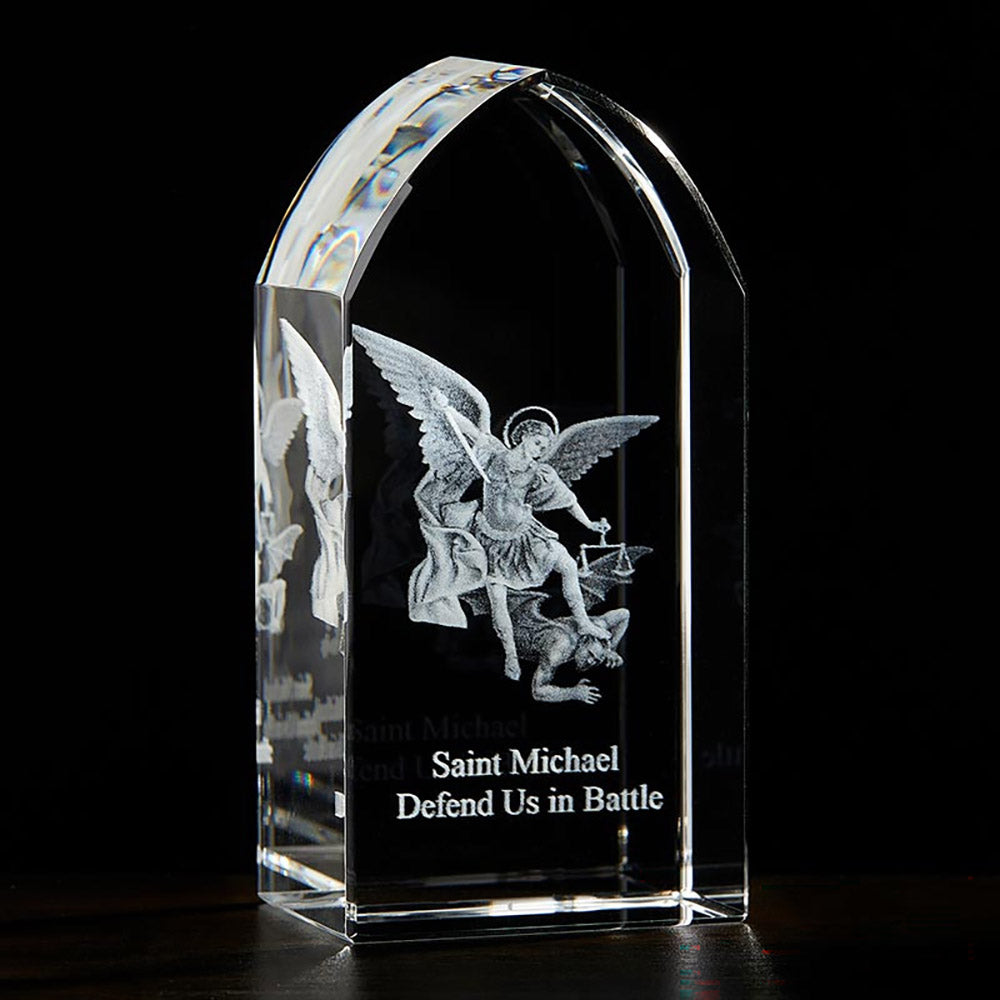 St. Michael Etched Glass Standing Plaque - 3.25"