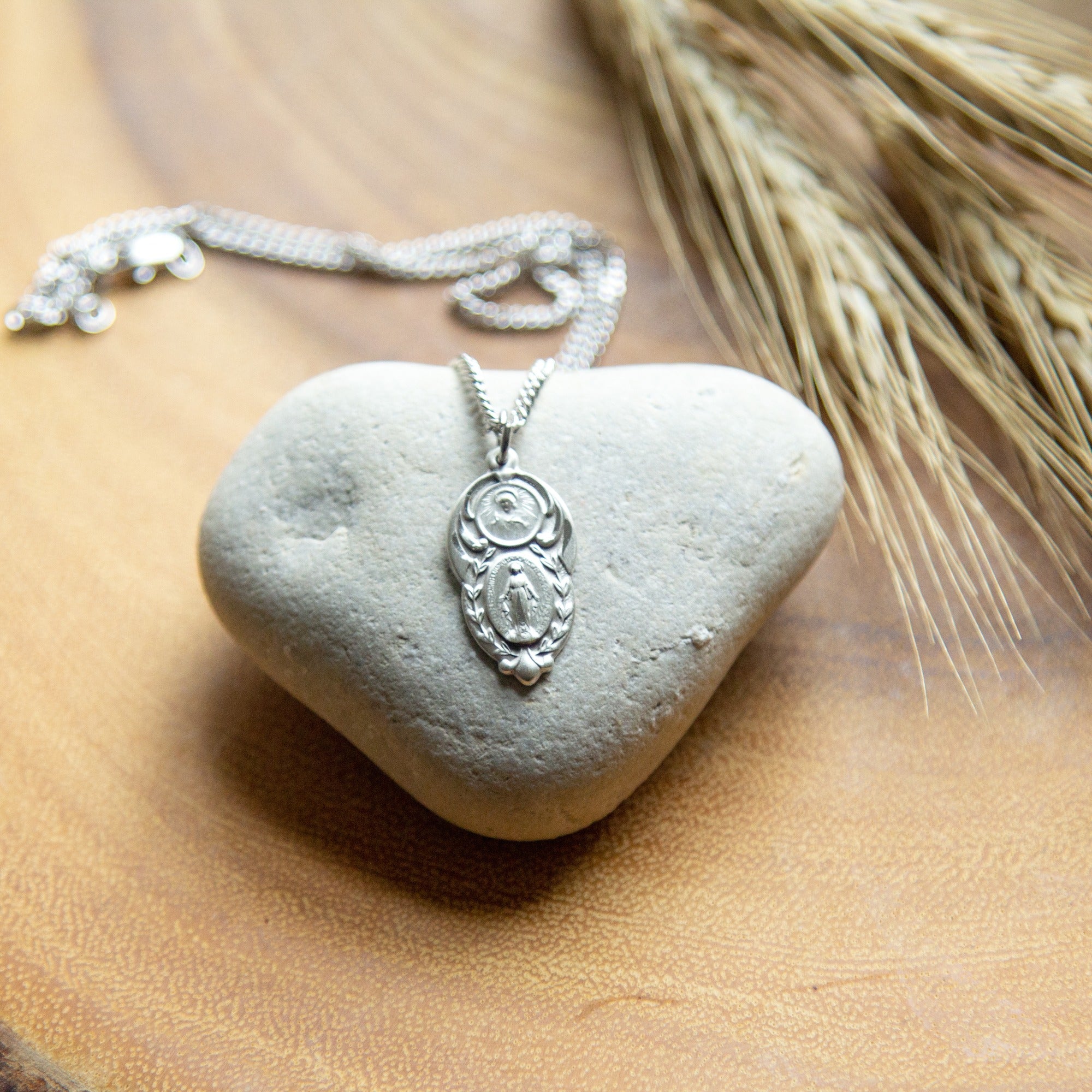 Sterling Silver Miraculous Scapular Medal - 18 Inch Chain