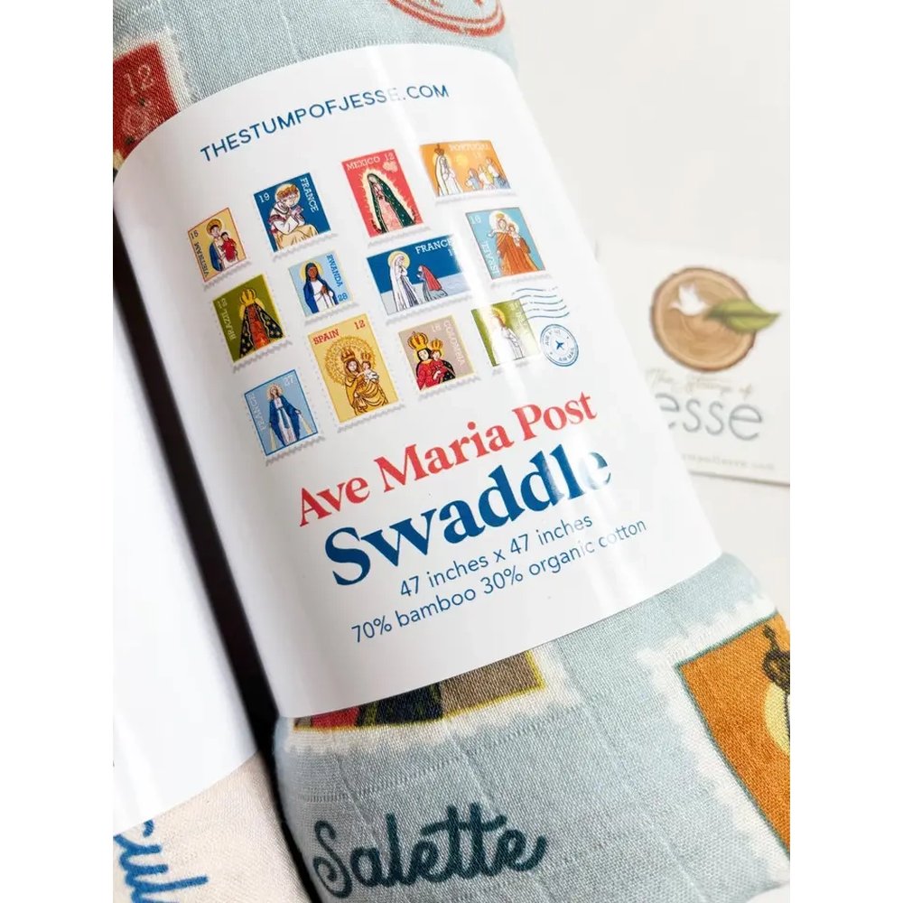 Marian Apparition Stamps Muslin Swaddle Blanket