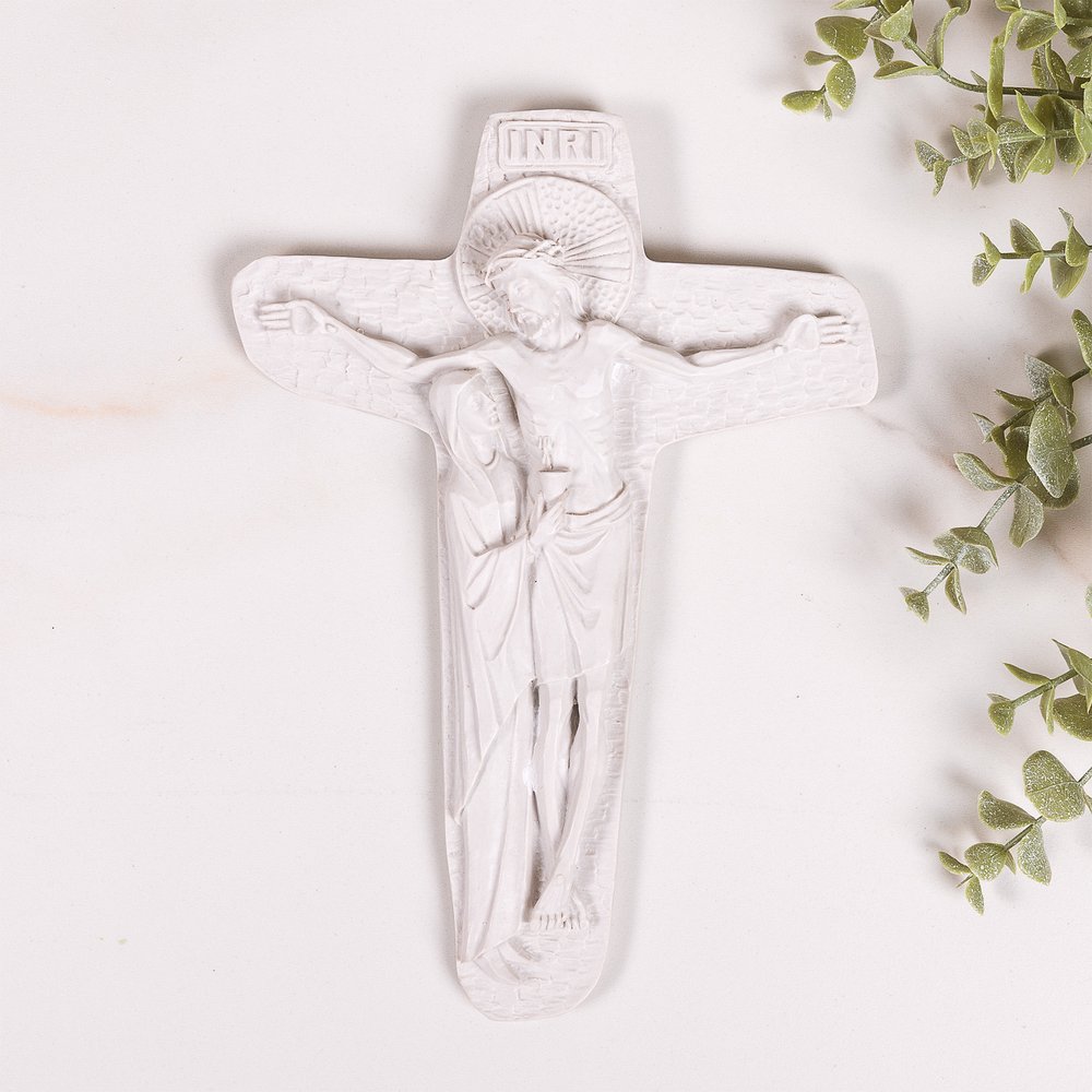 White Unity of Jesus & Mary Crucifix - 9"