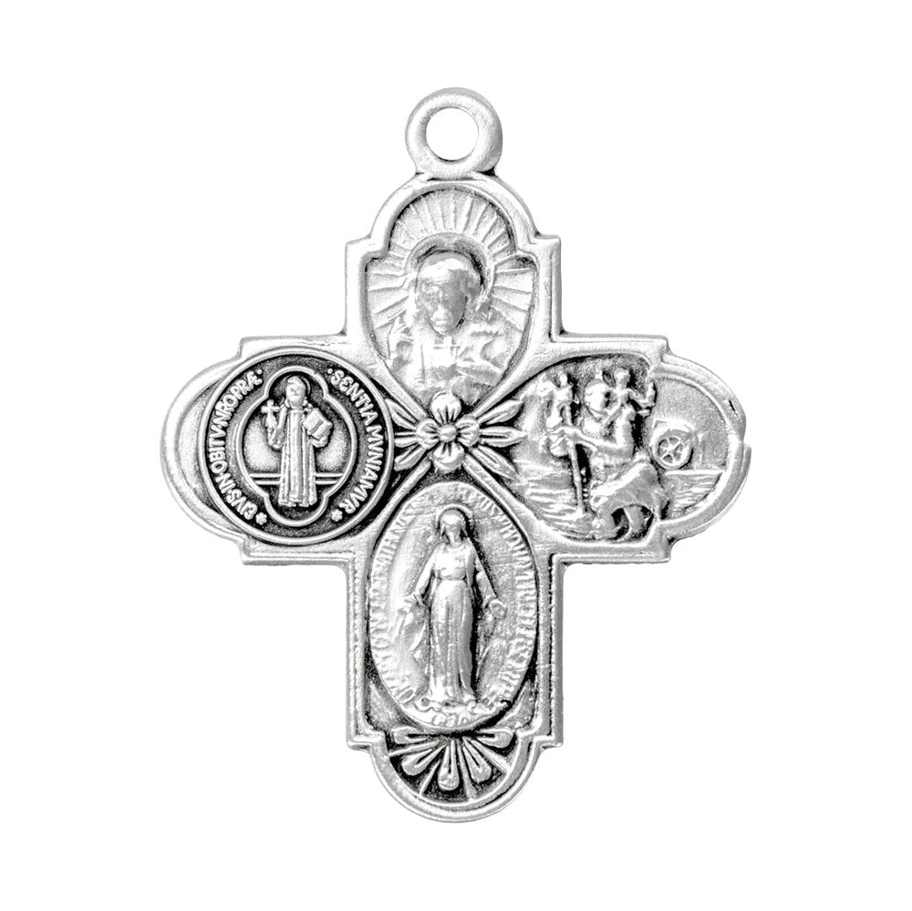Sterling Silver St. Benedict 4-Way Medal Necklace
